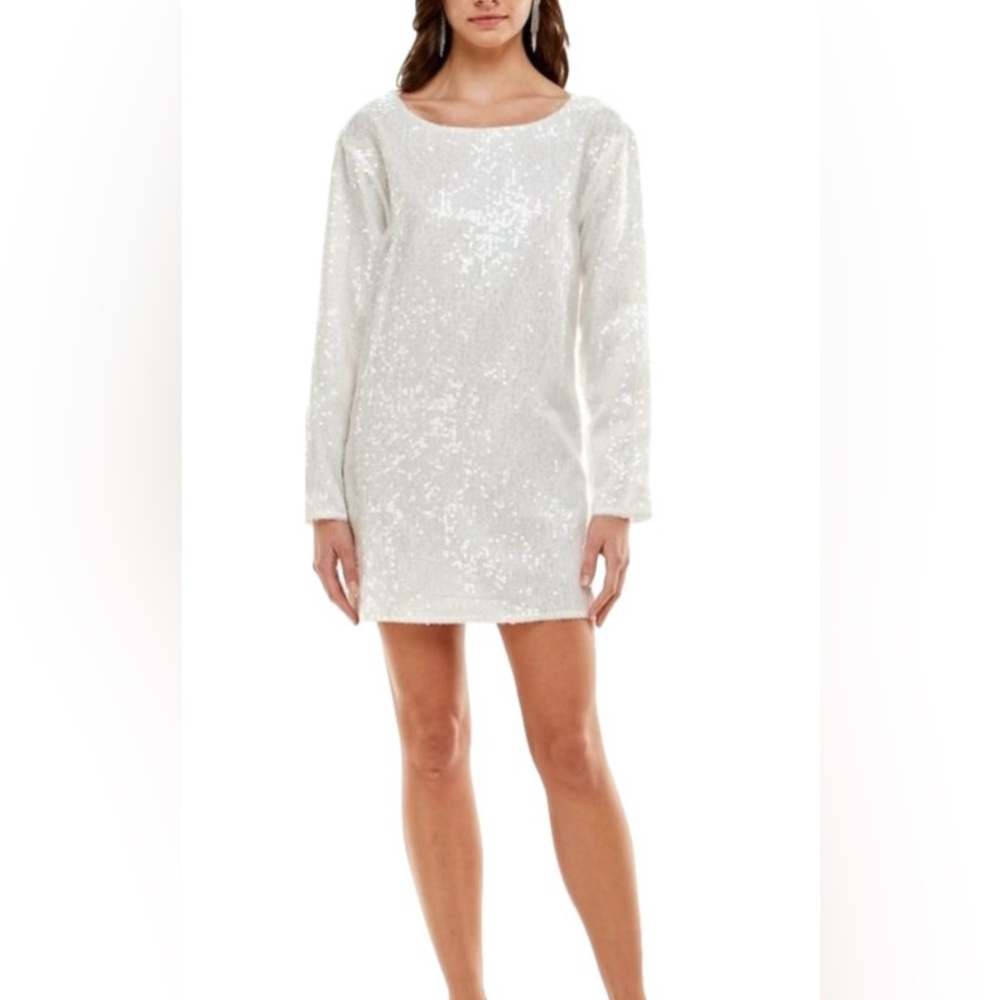 White Sequin Long Sleeve Dress